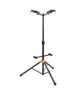 Hercules GS422B PLUS dual guitar stand displaying twin Auto Grip System (AGS) yokes, adjustable backrests, and height adjustment clutch.