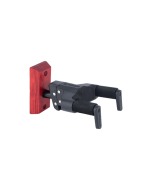 Hercules GSP38WBR-PLUS guitar wall hanger showing the Auto-Swivel AGS yoke and distinct red wood mounting base.