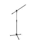Hercules MS432B Stage Series boom mic stand showing the 2-in-1 boom clamp adjustment and sturdy die-cast aluminum tripod legs.