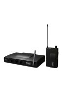 dBTechnologies EME One wireless in-ear monitor system featuring the compact VHF receiver and desktop transmitter unit.