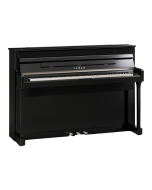 Kawai CS11 hybrid upright digital piano in high-gloss ebony polish cabinet featuring wooden Grand Feel II keyboard, real soundboard speaker system, and chrome fittings