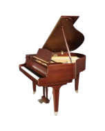 Kawai GM-10 compact baby grand piano in polished mahogany finish featuring open lid and music desk