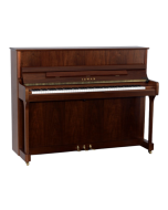 Kawai K-2 acoustic upright piano in mahogany polish finish featuring Millennium III action, solid spruce soundboard, brass casters, and slow-fall key lid