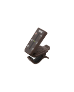 Korg Headtune HT-G2 clip-on guitar tuner shaped like a guitar headstock with LED string indicators, pitch meter display, and adjustable viewing angle for easy tuning.