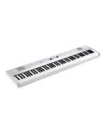 Korg Liano 88 key slim digital piano in elegant pearl white finish displaying clean control panel design and integrated speakers