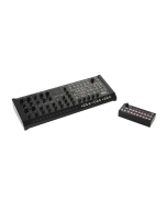 Korg MS-20M Kit analog synthesizer module with patch bay, control panel, wooden side panels, and included SQ-1 step sequencer.
