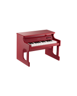 Korg tinyPIANO digital toy piano in red finish with 25 velocity-sensitive mini keys, built-in speaker, and miniature upright piano cabinet design.