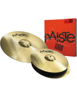 Paiste 101 Brass Essential Set 2 featuring 14-inch Hi-Hats and 18-inch Crash Ride cymbals for entry-level drum kits