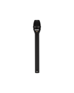 RØDE Reporter handheld microphone featuring an extra-long handle and a professional matte black finish for broadcast use.