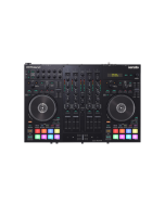 Roland DJ 707M Serato DJ controller with four channels dual USB mic inputs EQ effects zone outputs audio interface and performance pads for mobile DJs