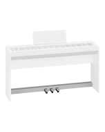 Roland KPD-70 custom three-pedal unit in a clean white finish, featuring integrated acoustic-style sustain, soft, and sostenuto foot pedals built for fixed console piano configurations.