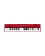 Korg Liano 88 key slim lightweight digital piano in vibrant metallic red finish displaying sleek control layout and front facing bass reflex ports