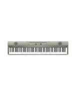 Korg Liano 88 key slim digital piano in sophisticated metallic silver finish featuring modern sleek profile and front facing speaker setup