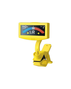 KORG AW-4G PitchCrow clip-on guitar tuner in yellow with bright display and compact design for precise guitar and bass tuning