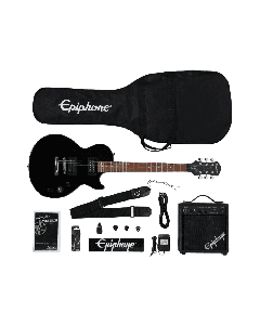 Epiphone Les Paul Player Pack Ebony electric guitar starter kit with amplifier, tuner, cable, strap and accessories for beginners