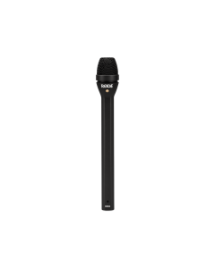RØDE Reporter handheld microphone featuring an extra-long handle and a professional matte black finish for broadcast use.